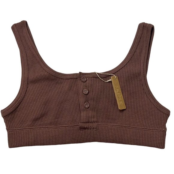 SKIMS Waffle Henley Bralette Garnet Womens Medium - Picture 1 of 12